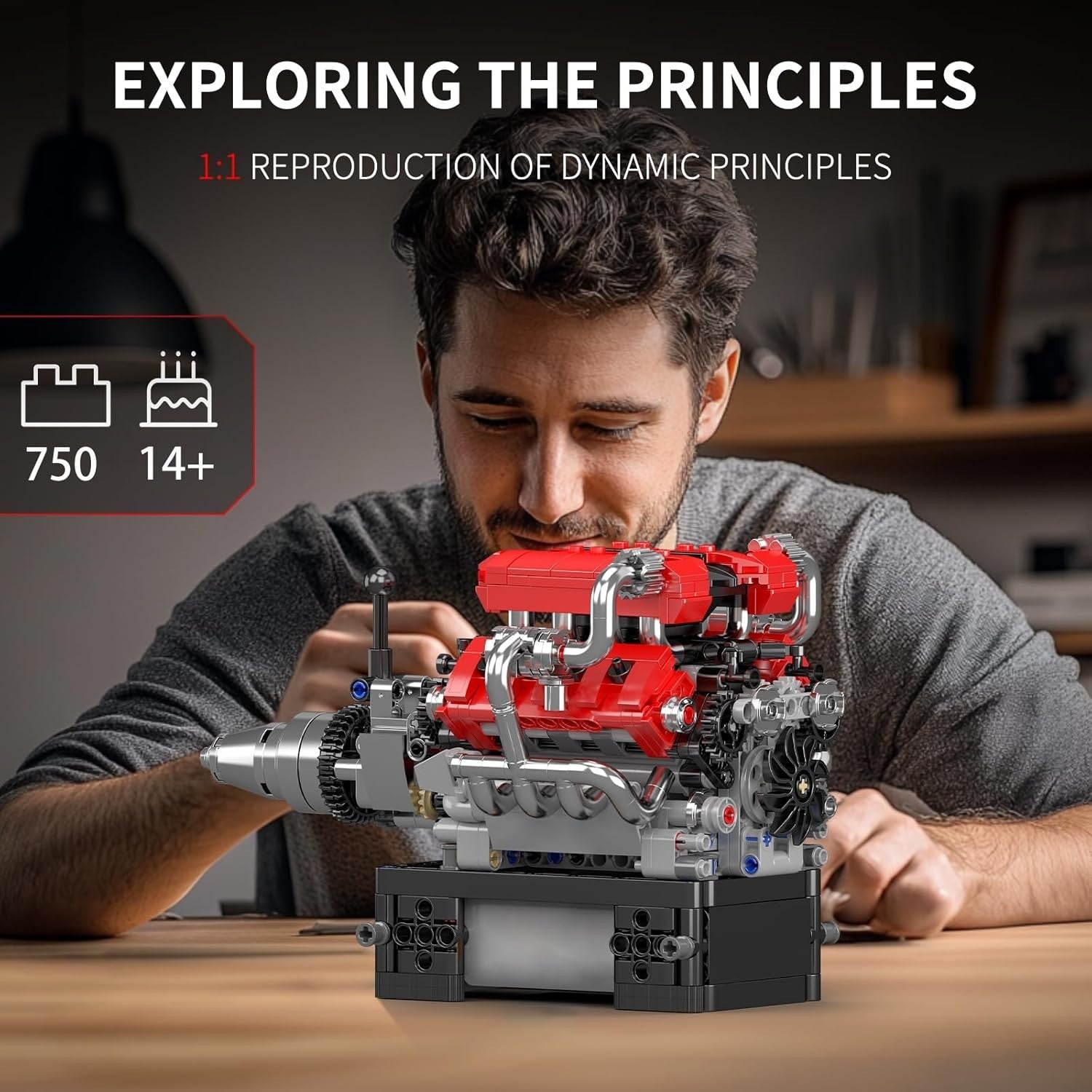 Motorised V8 Engine Model Kit 750PCS STEM Buildable Car Engine Toy
