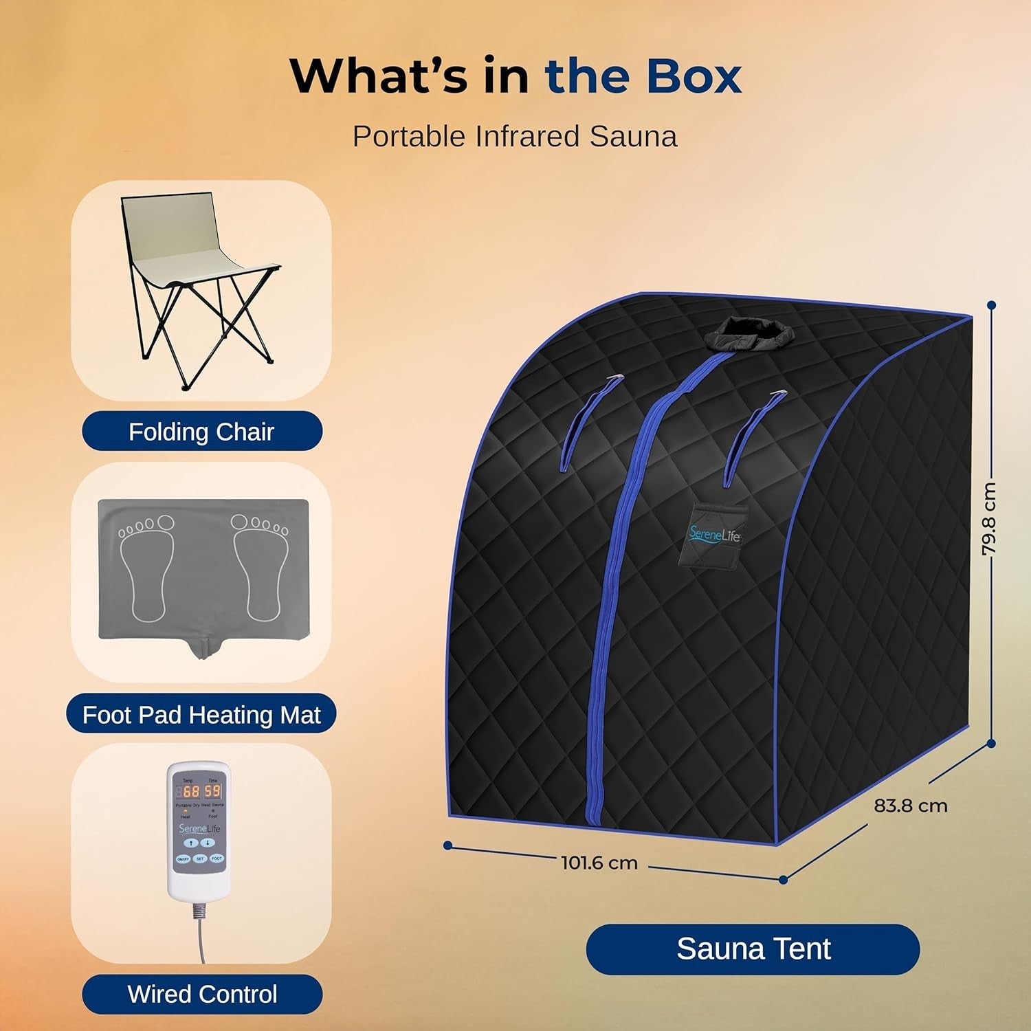 Portable Home Sauna Tent 1-Person – Infrared Steam w/ Foot Pad, Chair & Remote