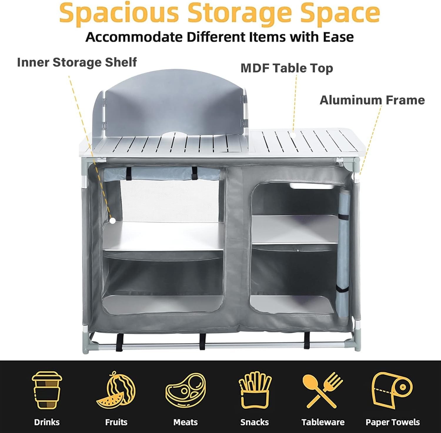 Portable Camping Kitchen Unit Foldable Outdoor Storage Cupboard with Heat-Resist