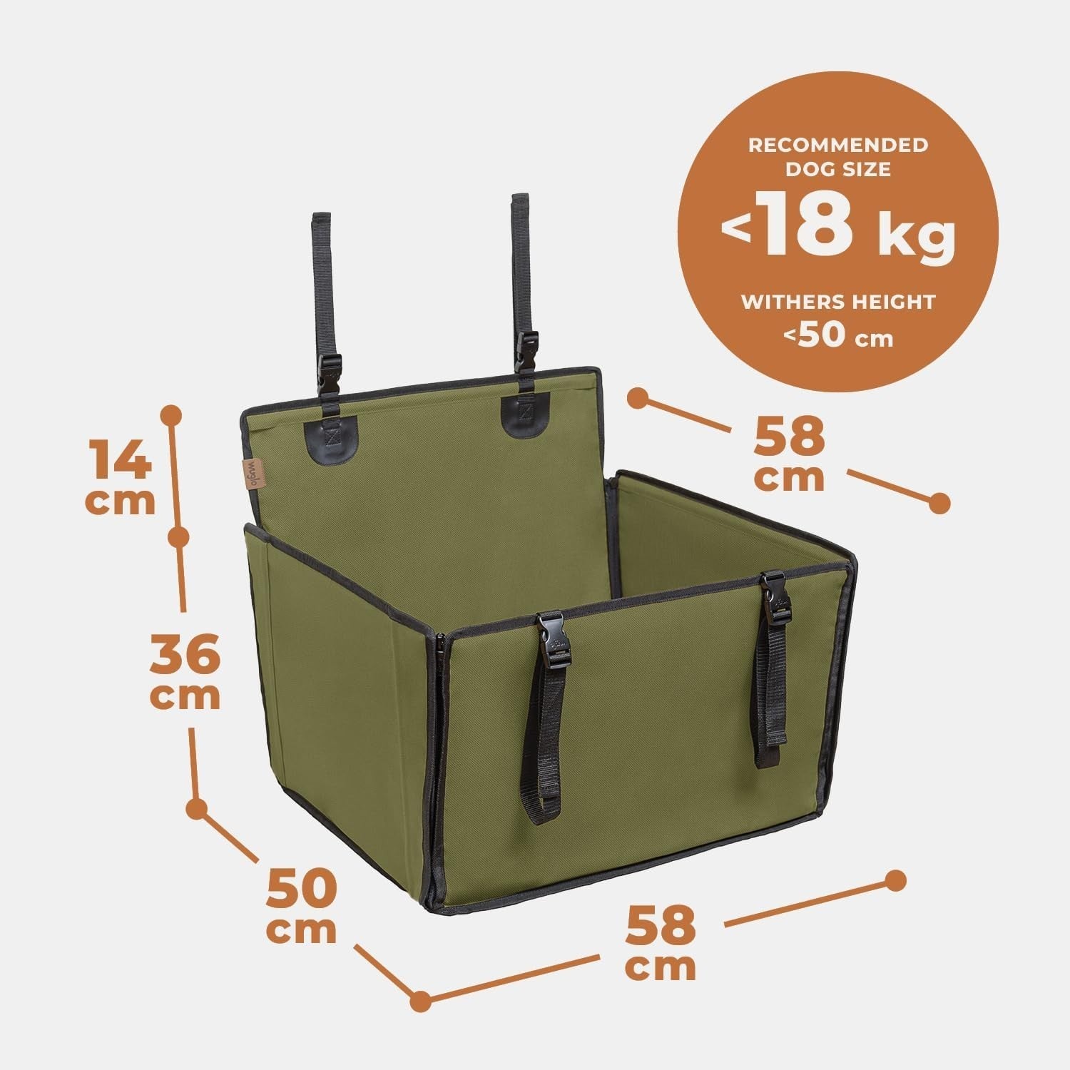 Extra Stable Dog Car Seat Waterproof Travel Bed Safety Belt Khaki