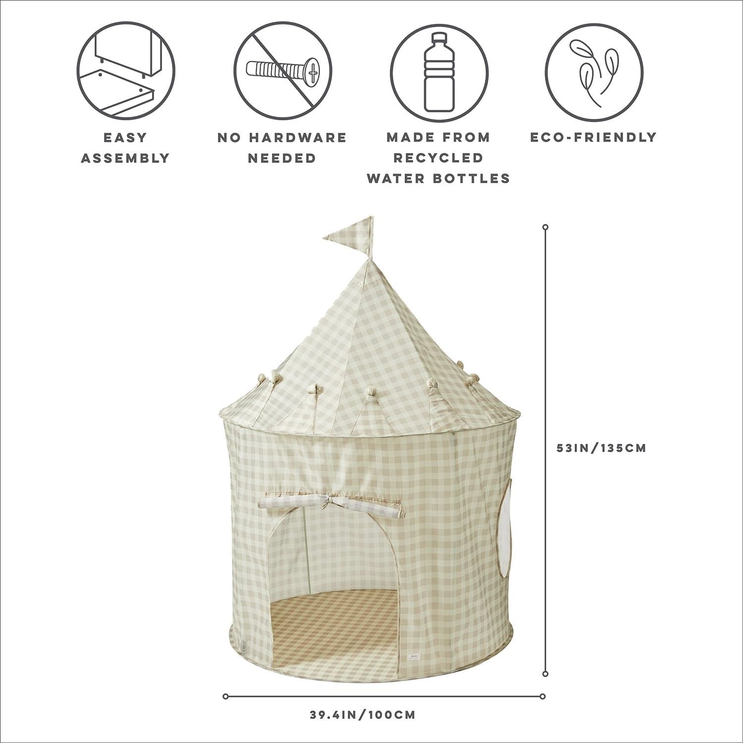 Kids Indoor Play Tent Castle Pop Up House Large Beige Gingham