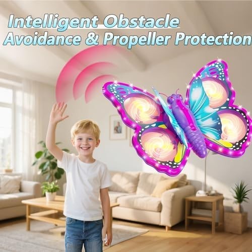 Kids Butterfly Drone RC Quadcopter with Lights, 2 Batteries & Stunts
