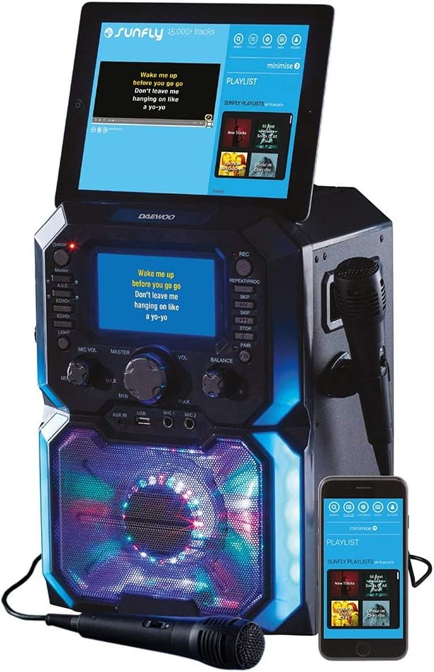 Daewoo AVS1302 Bluetooth Portable Karaoke Machine 2 Mics CD USB LED