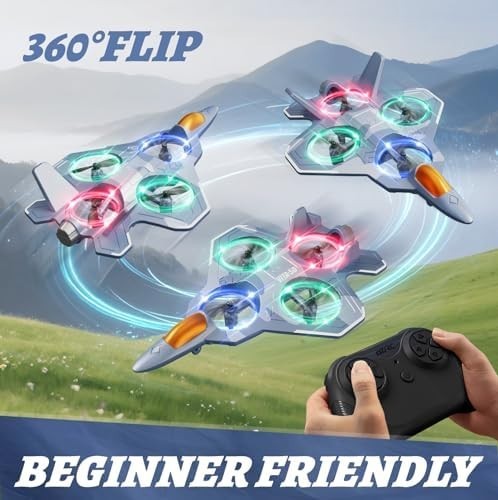 RC Plane for Kids Adults, Easy Fly 2 Take-Off Modes, LED Lights, 360 Flip Toy