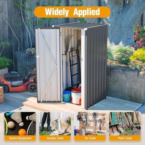 Metal Garden Storage Shed 2.6x2.9ft Waterproof Outdoor Tool & Bin Cabinet Grey
