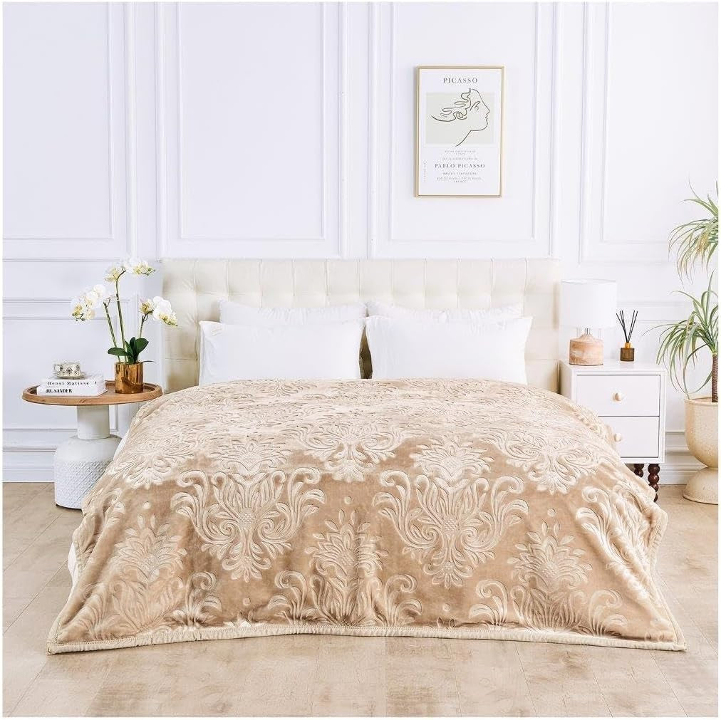 Natural 4kg Damask Sherpa Weighted Blanket 200x240cm King Size