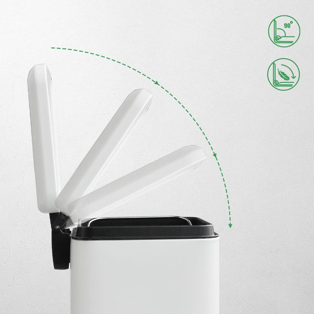 30L Kitchen Pedal Bin Soft Close Square White Stainless Steel