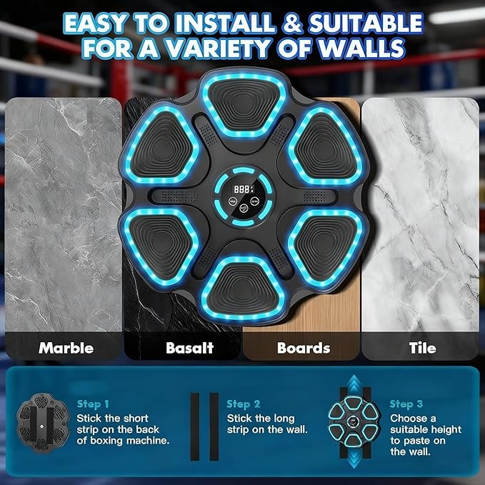Music Boxing Machine LED Punch Pad Bluetooth Wall Mounted Fitness Trainer