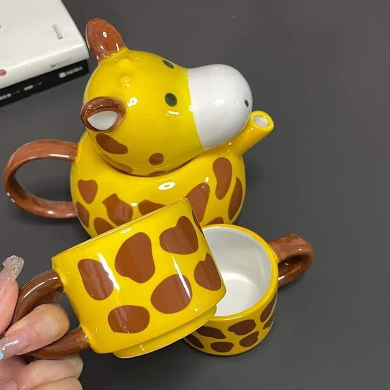 Giraffe Teapot and 2 Cup Set Hand Painted Porcelain Tea Pot 500ml