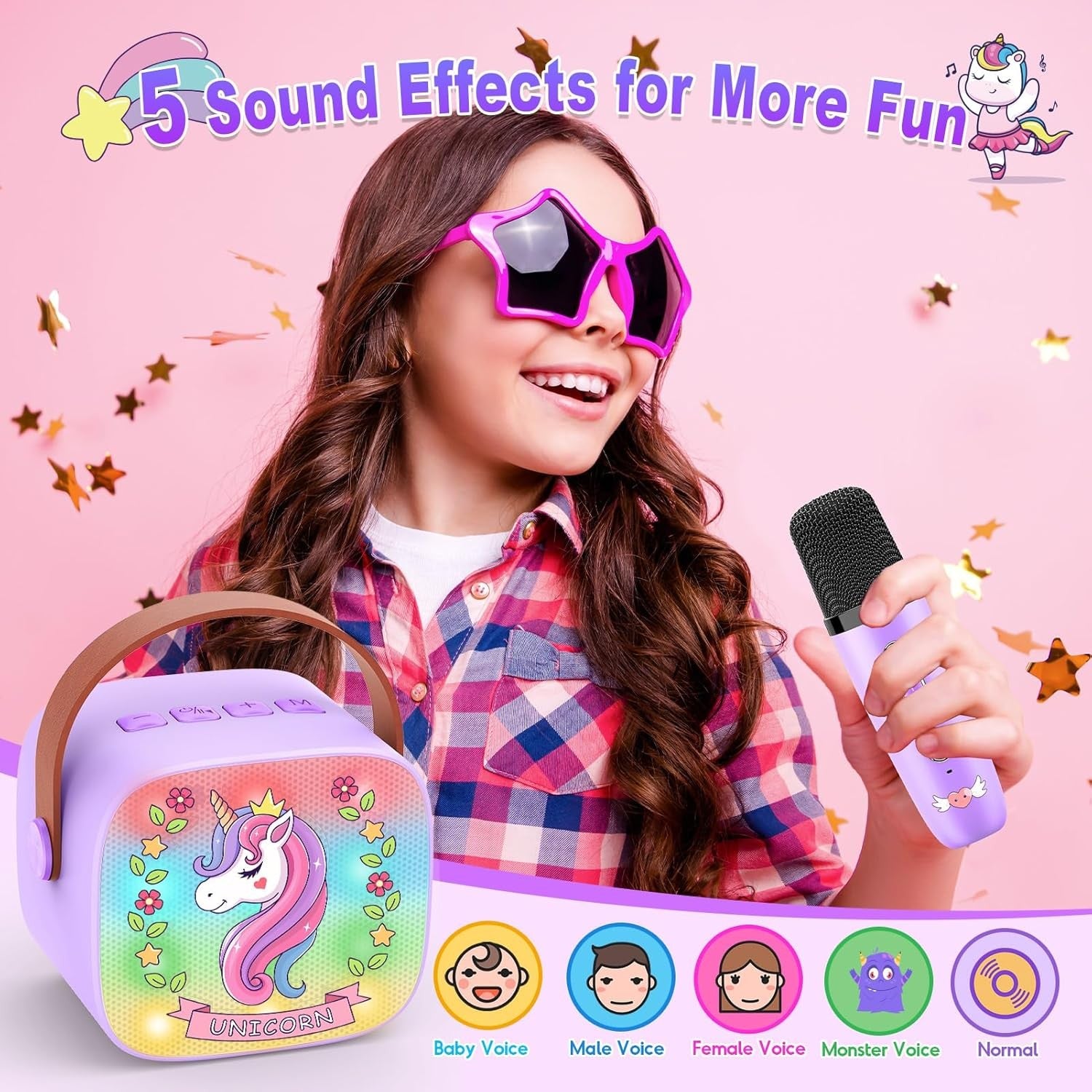 Mini Unicorn Karaoke Machine Kid Bluetooth Speaker 2 Mics