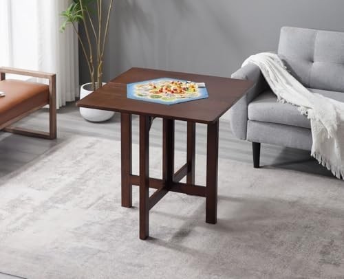 Folding Square Wooden Dining Table Portable Side Table for Small Spaces