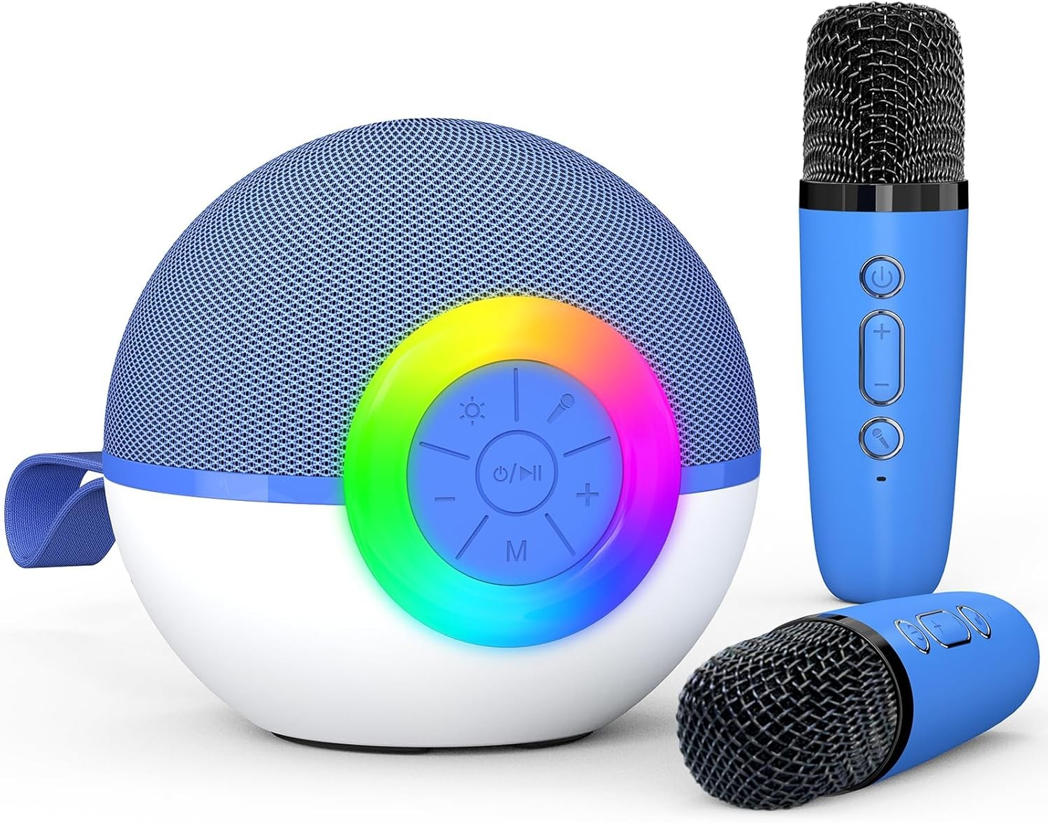 Blue Kids Karaoke Machine 2 Wireless Mics LED Voice Changer
