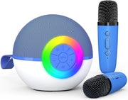 Blue Kids Karaoke Machine 2 Wireless Mics LED Voice Changer