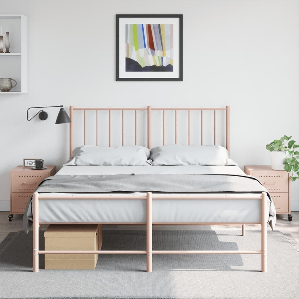 Set of 2 Pink Metal Bedside Tables with Drawers & Wheels | Modern