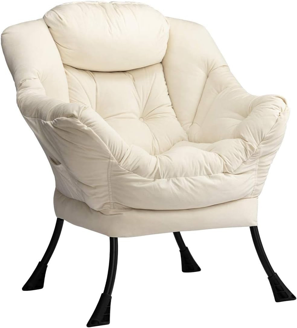 Comfy Velvet Armchair Living Room Bedroom Lounge Chair Relax Seat Beige