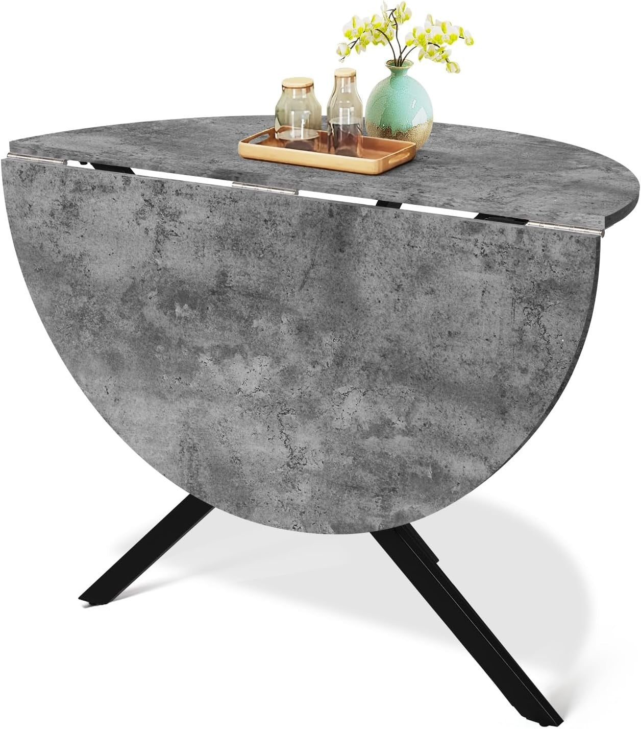Folding Round Drop Leaf Dining Table Space-Saving Small Apartment Table