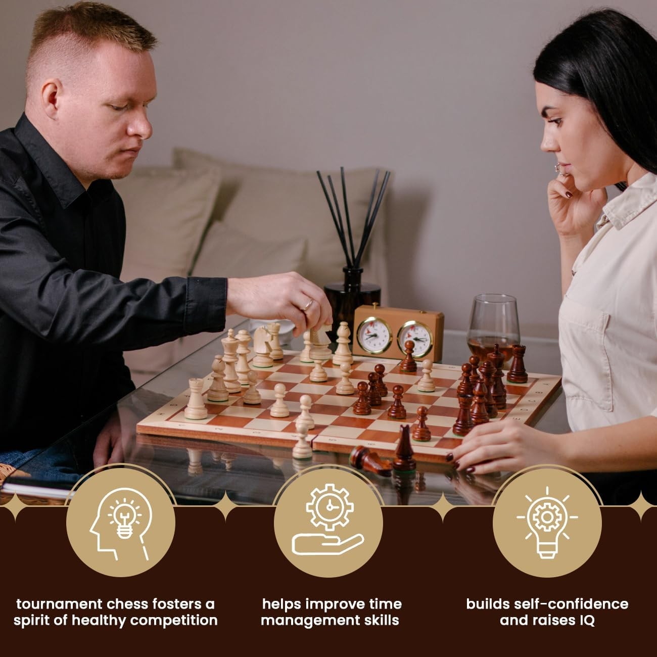 54cm Inlaid Folding Wooden Chess Board – Premium Sycamore Tournament Board