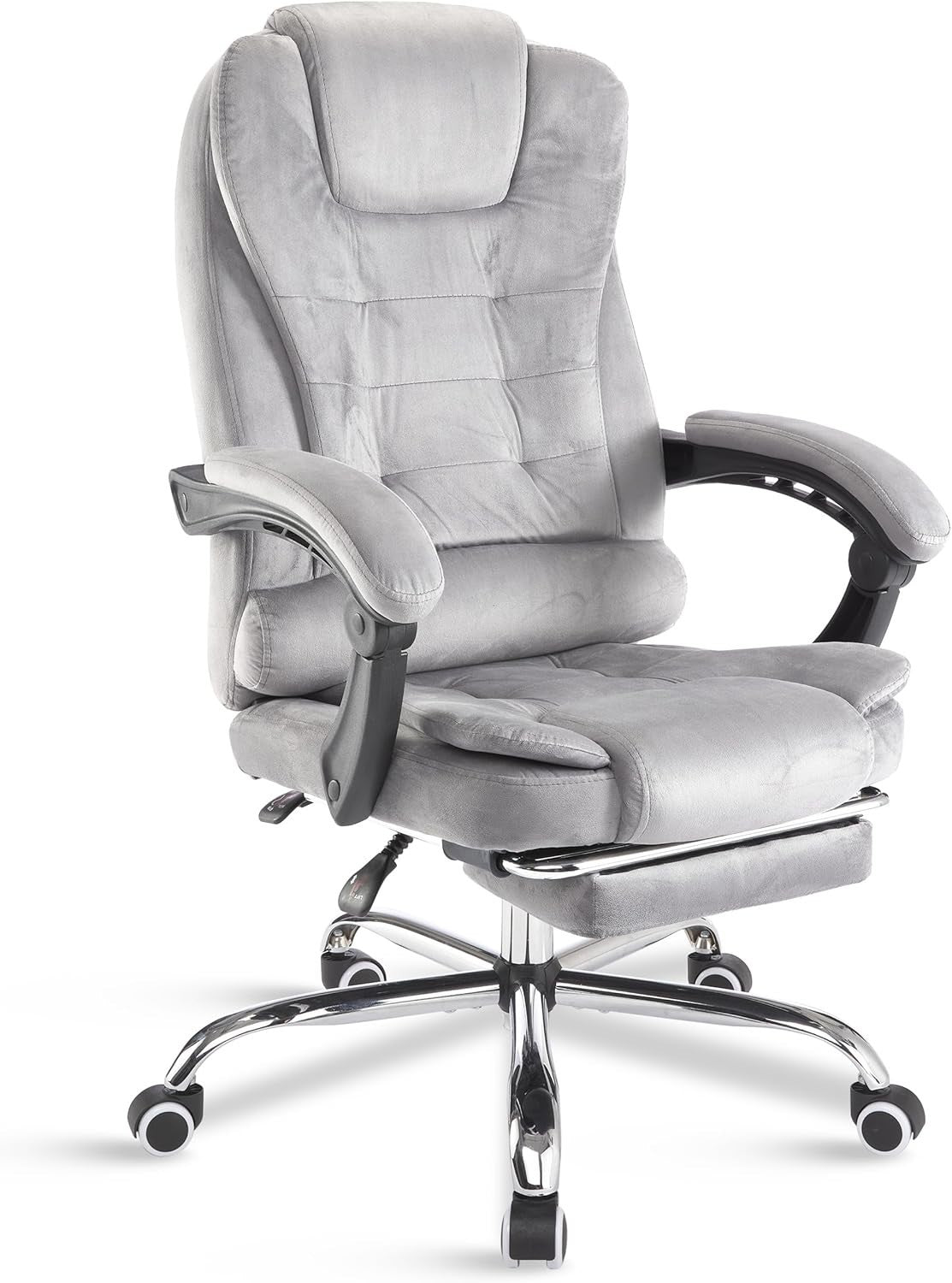 Velvet Grey Executive Office Chair Recliner Footrest Ergonomic Swivel Desk Lumba
