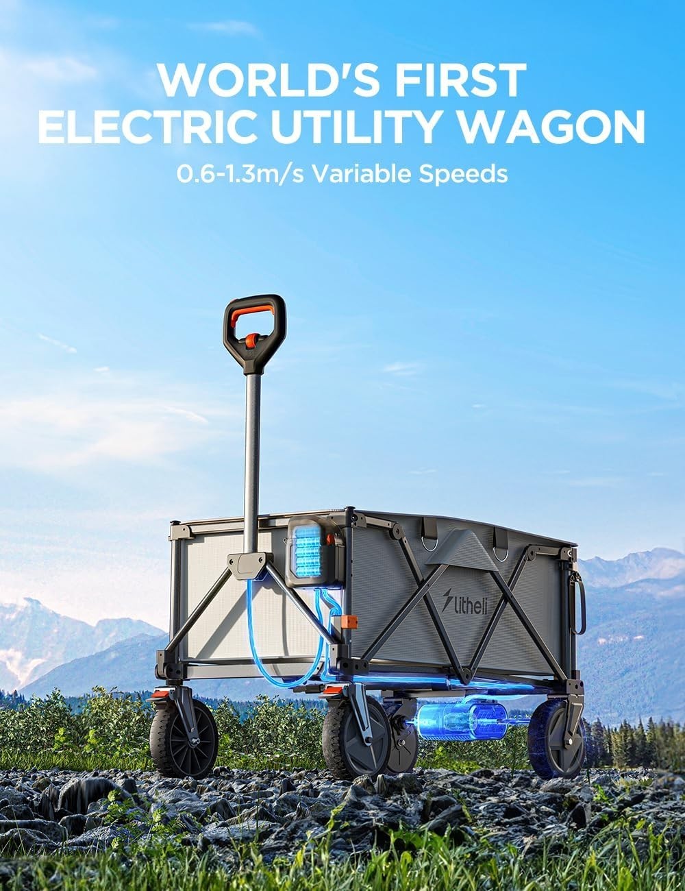 Electric Foldable Handcart 200L Heavy Duty Utility Wagon w/ Off-Road Tires