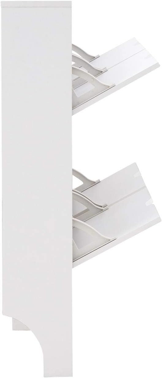 Narrow 2 Door Shoe Storage Cabinet with 6 Drawers 102x17x90 cm White