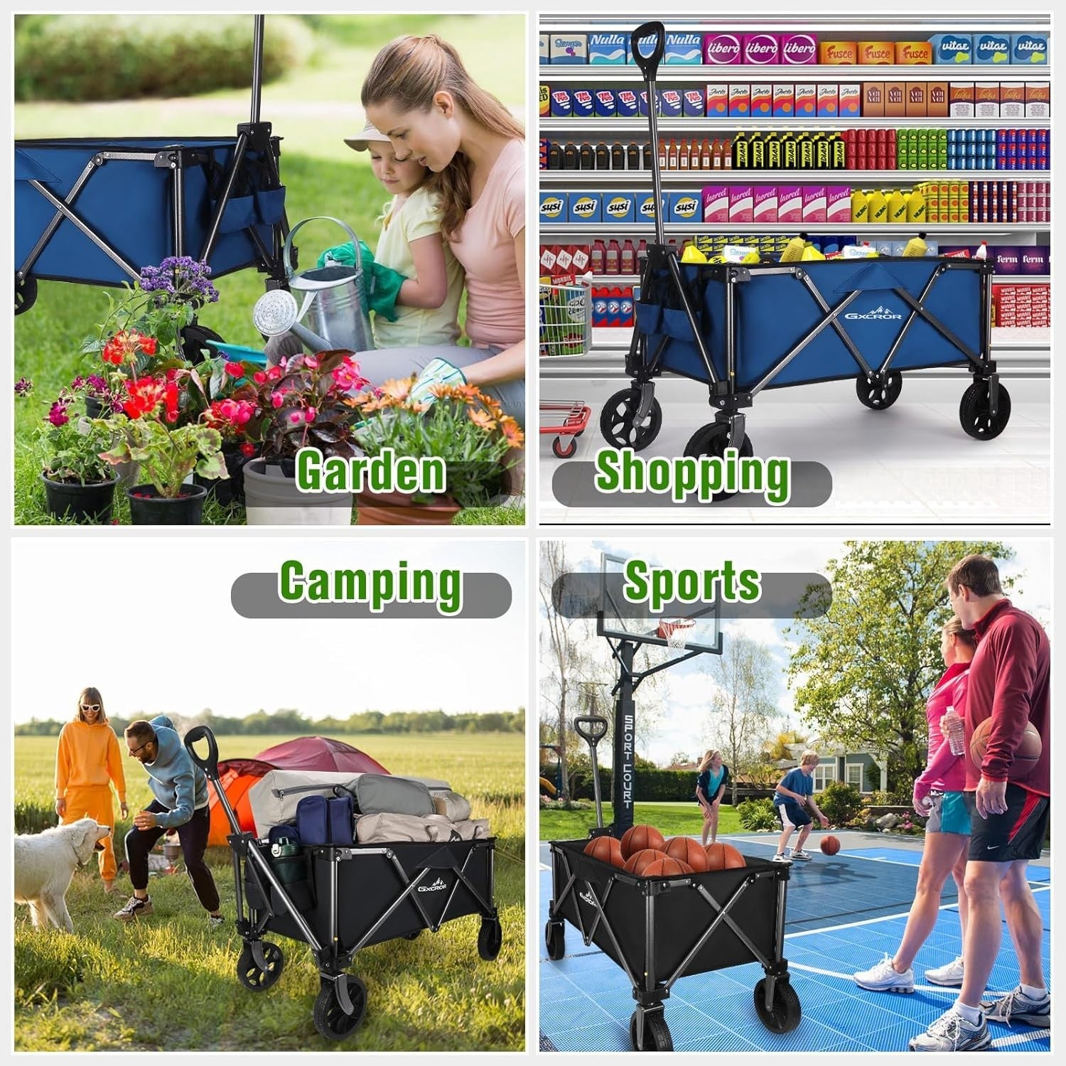 Black Heavy Duty Folding Camping Wagon 120L All-Terrain Festival Trolley 100kg
