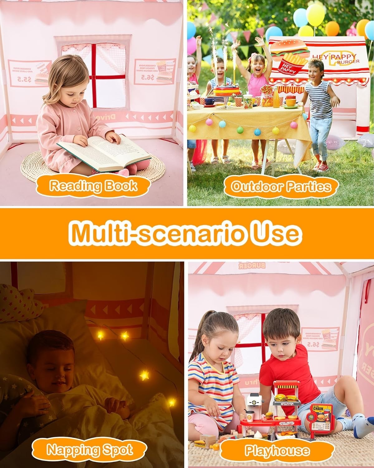 Burger Shop Kids Play Tent Indoor Outdoor w Lights Toys Windows