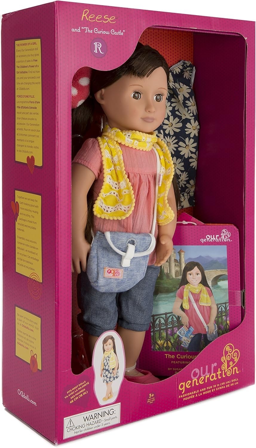 46cm Poshable Fashion Doll Brown Hair 2 Outfits Travel Accessories Set