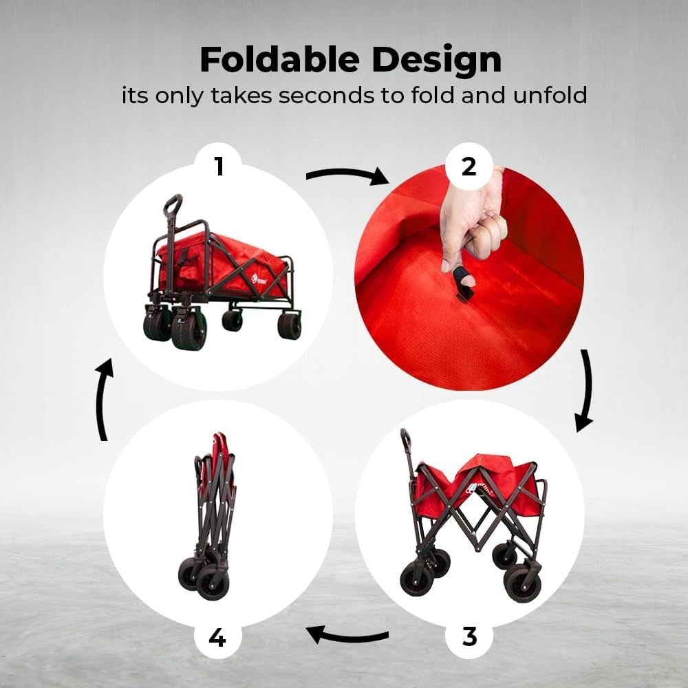 Red 150L Heavy Duty Folding Festival Trolley 330lbs Camping Beach Wagon Cart