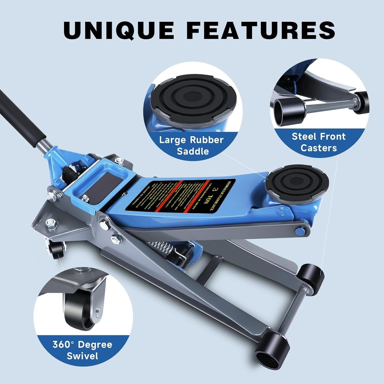 3 Ton Low Profile Hydraulic Floor Jack 2.87–19.69" Dual Piston Quick Lift Blue