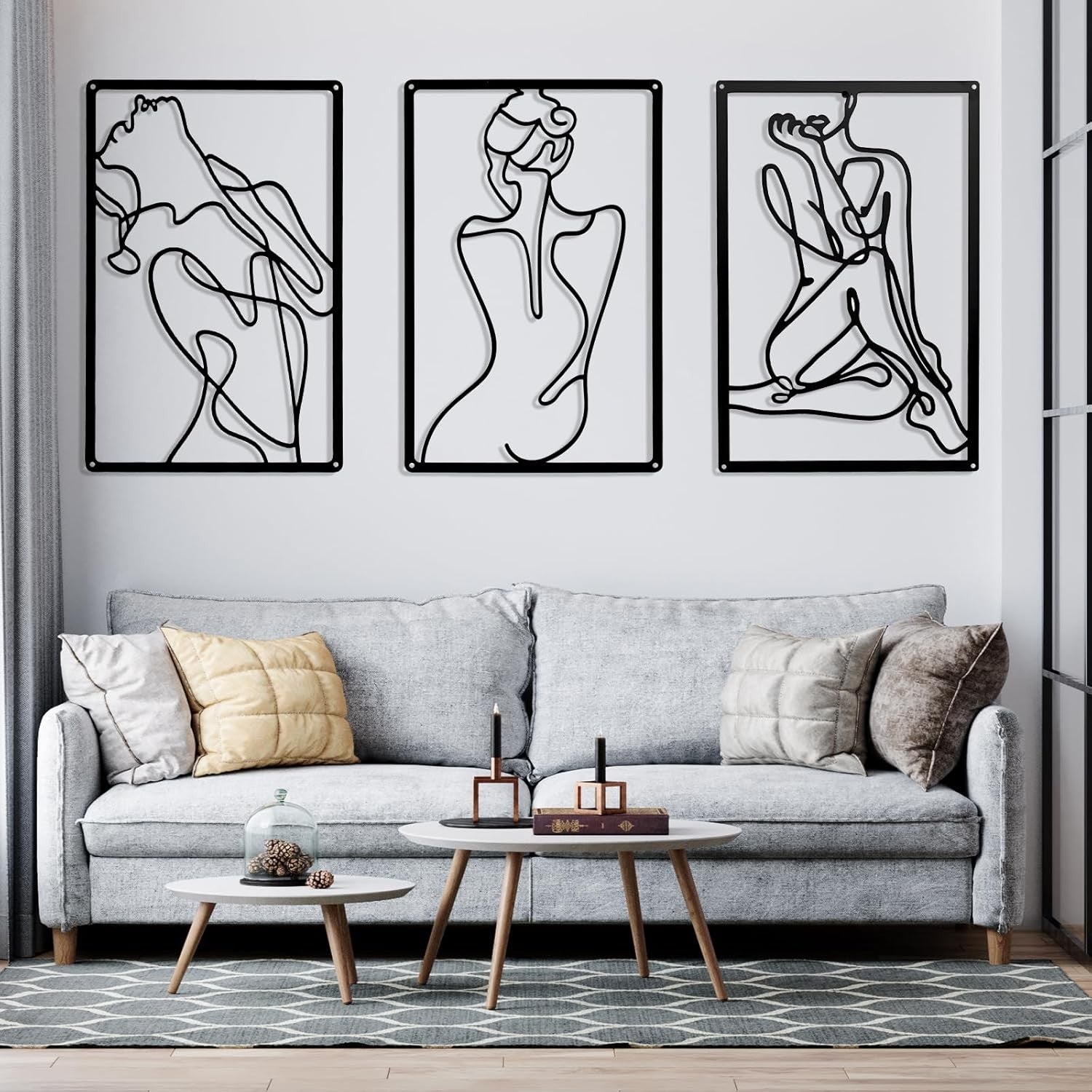 Set of 3 Abstract Woman Metal Wall Art 35x25cm Waterproof