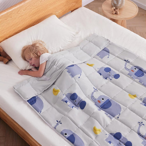 Kids Weighted Blanket 36"x48", 3lbs Grey Elephant Breathable Glass Beads