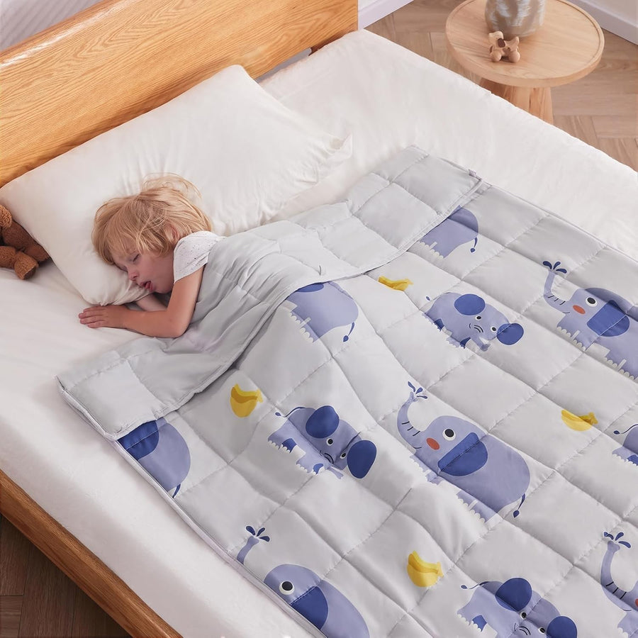 Kids Weighted Blanket 36"x48", 3lbs Grey Elephant Breathable Glass Beads