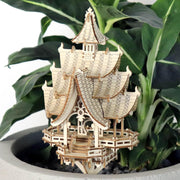 3D Wooden Temple Puzzle w/ LED Lights – 83pc DIY Plant Decor Kit Gift