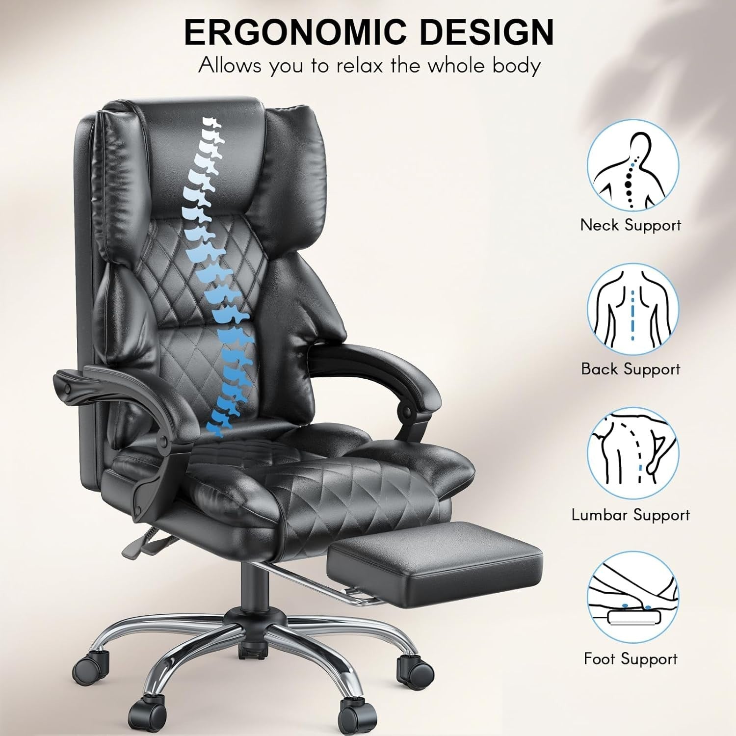 Executive Ergonomic Office Chair Recliner w/ Leg Rest Heavy Duty 400 lbs Black P