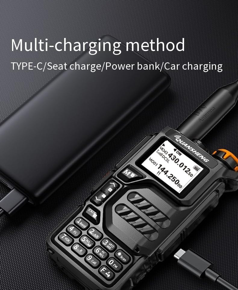 Dual Band Walkie Talkie 5W Long Range UHF VHF Rechargeable FM Radio