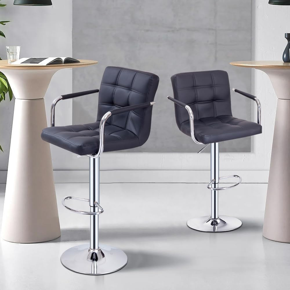 Black Faux Leather Adjustable Swivel Bar Stool with Armrest