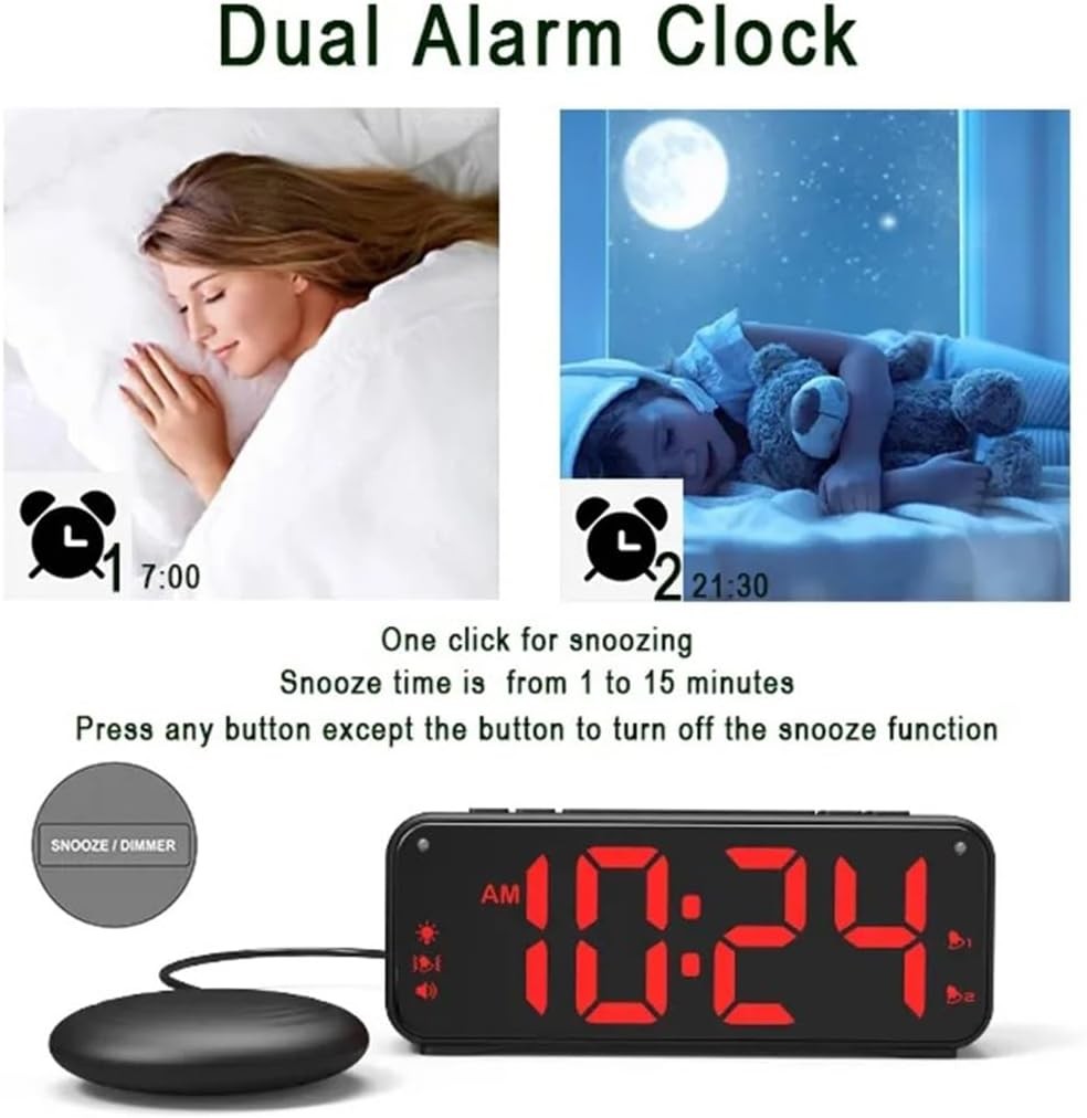 Vibrating Alarm Clock with Bed Shaker USB Charging Extra Loud for Heavy Sleepers
