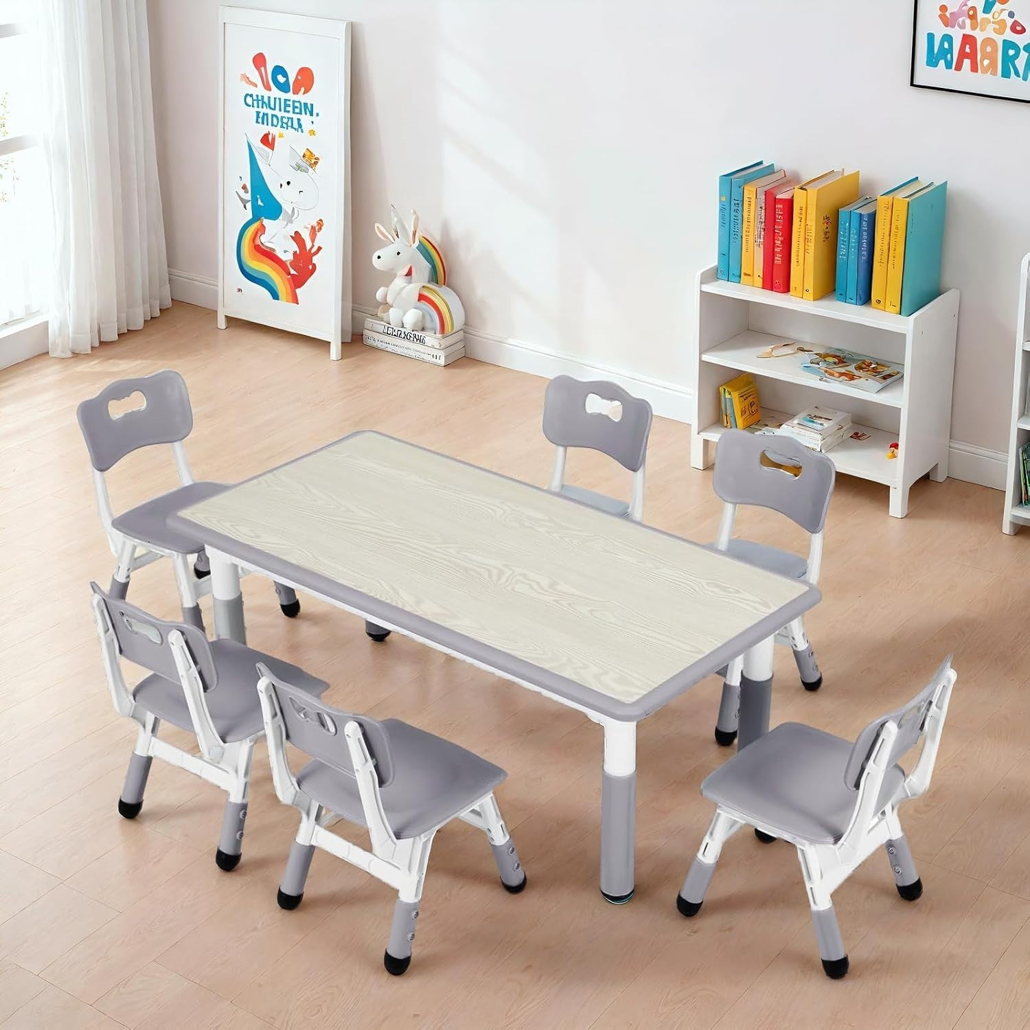 Adjustable Kids Table & 6 Chairs Set – Ergonomic, Easy Clean, Age 2–10
