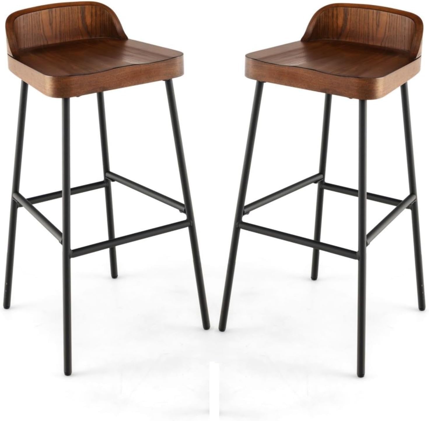 Walnut Bar Stools Set of 2 – Wooden Counter Chairs with Footrest