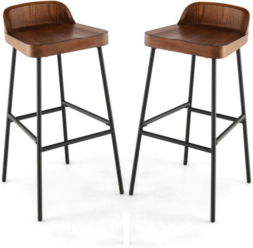 Walnut Bar Stools Set of 2 – Wooden Counter Chairs with Footrest