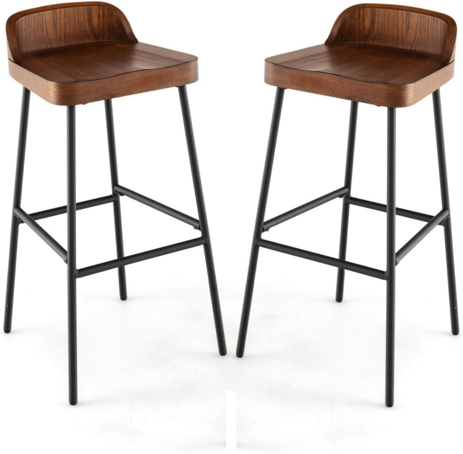 Walnut Bar Stools Set of 2 – Wooden Counter Chairs with Footrest