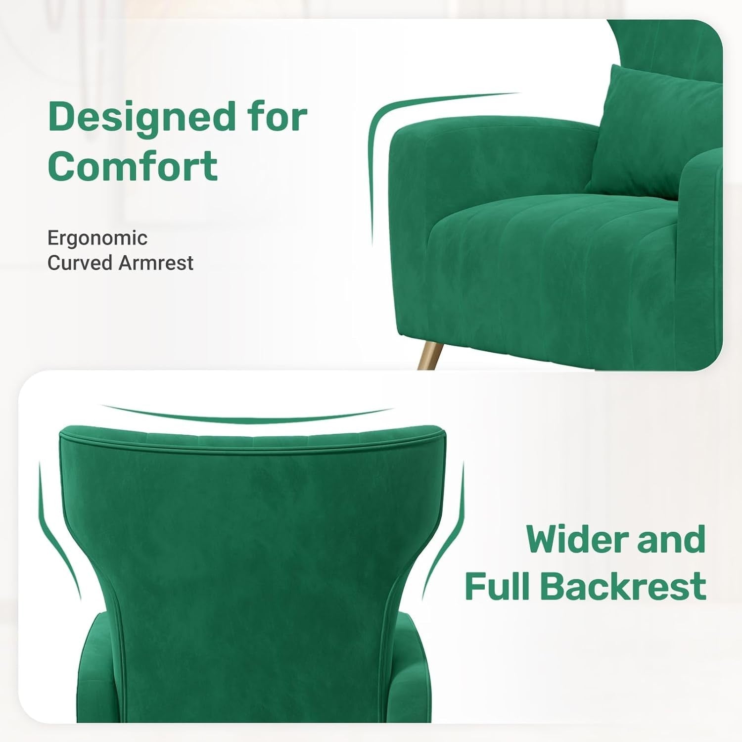 2x Green Velvet Recliner Chairs Gold Legs Lounge Armchairs Modern Set
