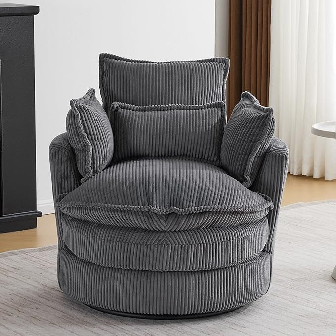 Grey Swivel Barrel Accent Chair 360° Rotating Cuddle Tub Sofa