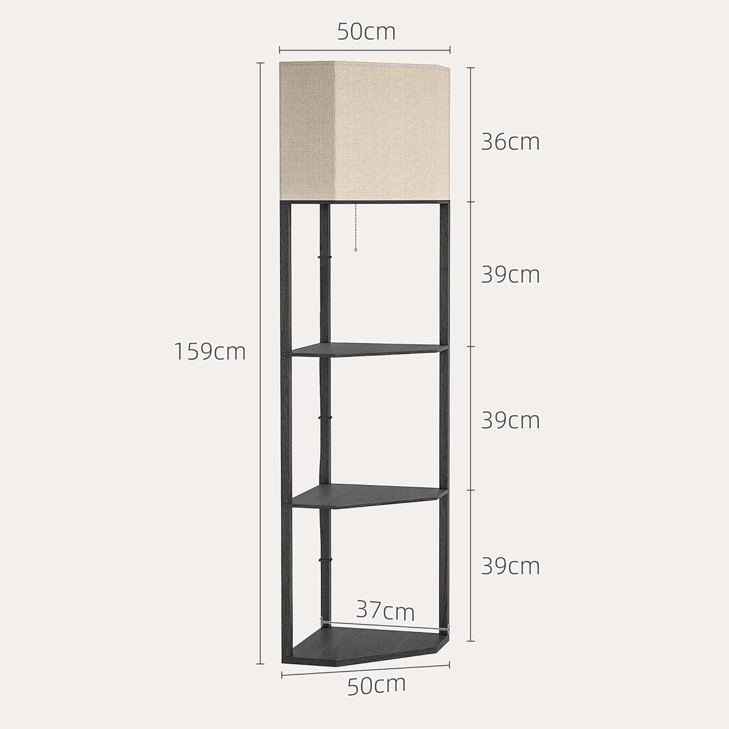 Corner Floor Lamp with Shelves Tall Standing Light Storage Black E27