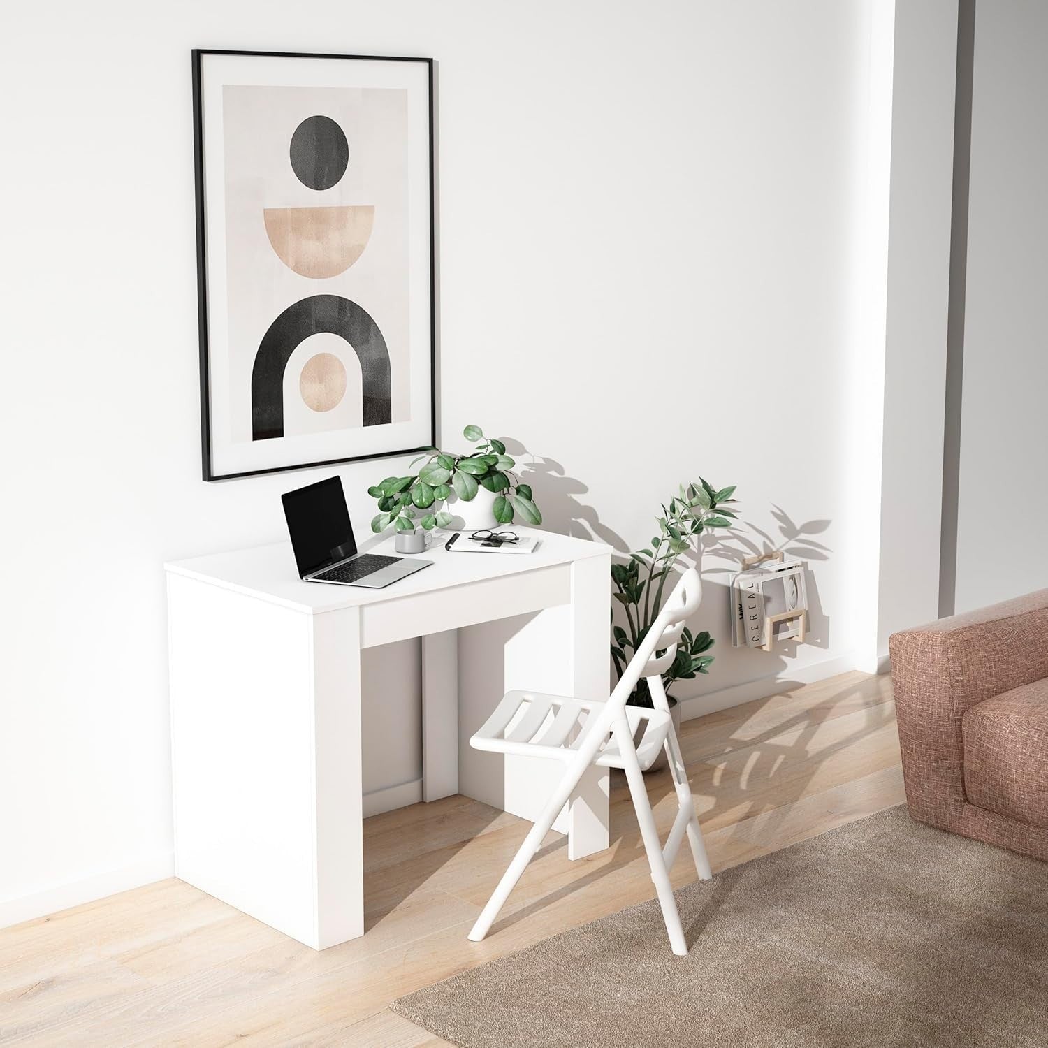 Extendable Folding Console Table White Modern Dining for 12 Guests