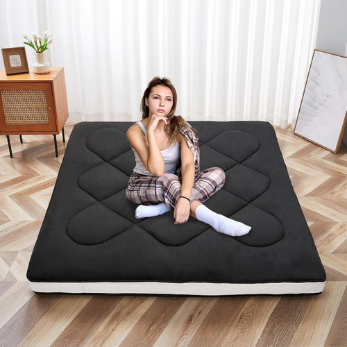 King Floor Futon Mattress 5-Layer Roll-Up Tatami Bed Camping Guest