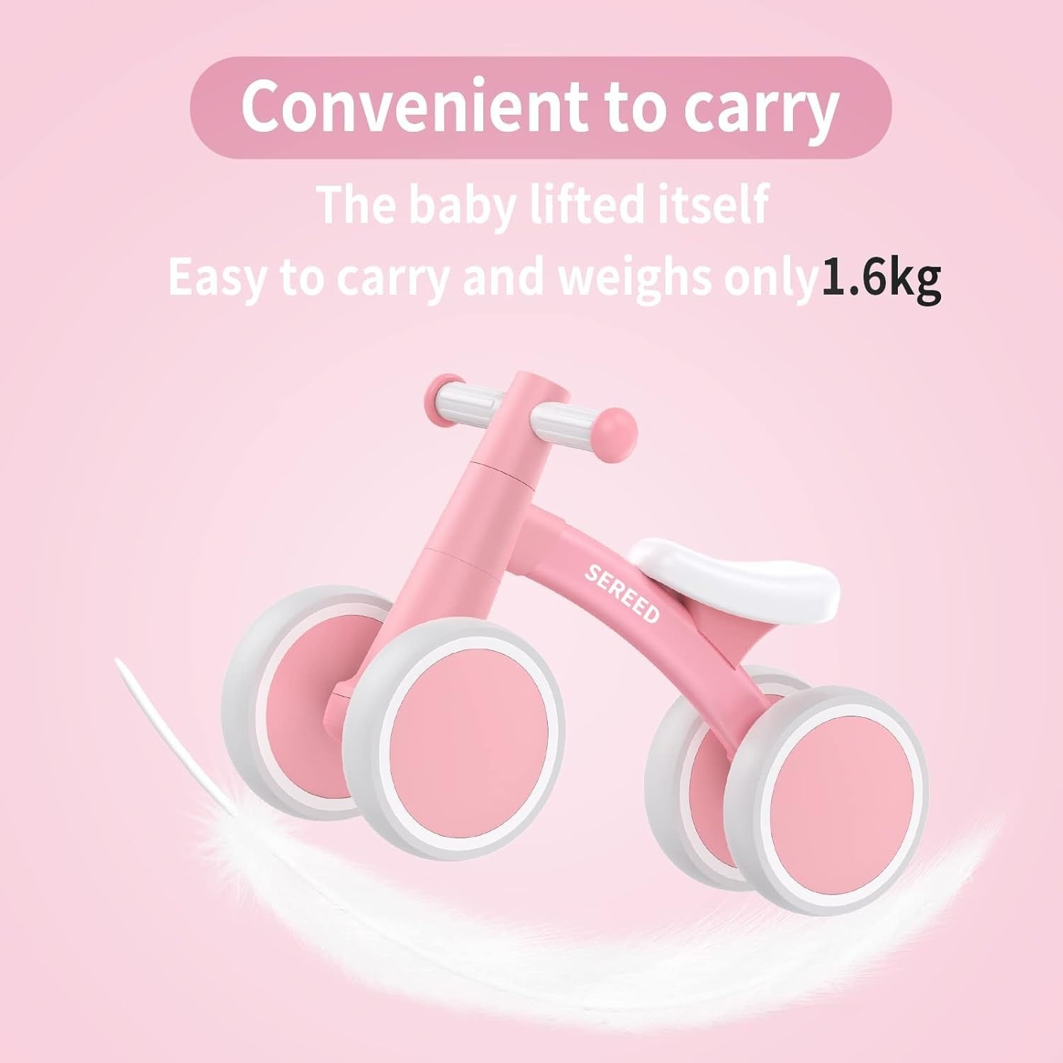 Baby Balance Bike 10 Inch 4 Wheel Toddler First Bike Pink 12-24 Months