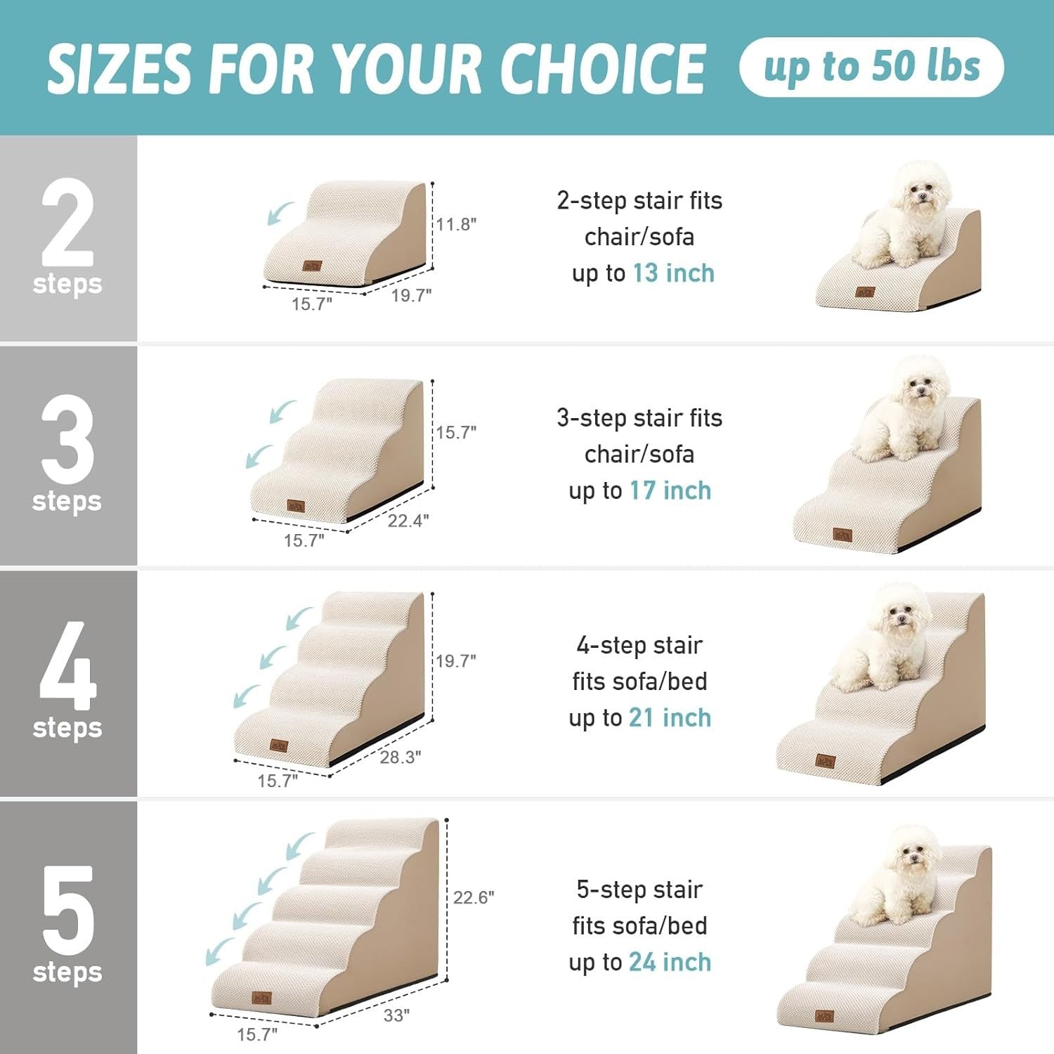 Dog Steps for Small Dogs 2-Step Pet Ramp Ladder Foam Ramp with Plush Cover