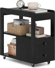 Narrow Bedside Table with Drawers & Shelves, Rolling 3-Tier Side Table Black