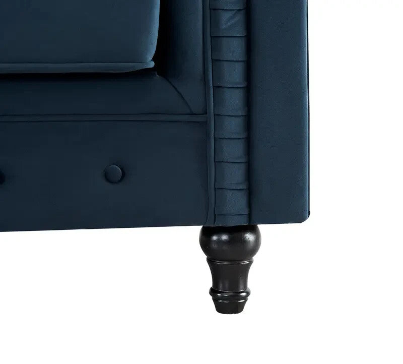 3 Seater Chesterfield Velvet Sofa Midnight Blue Tufted Scroll Arms UK